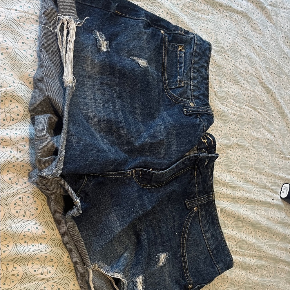 Distressed Dark Wash Denim Shorts